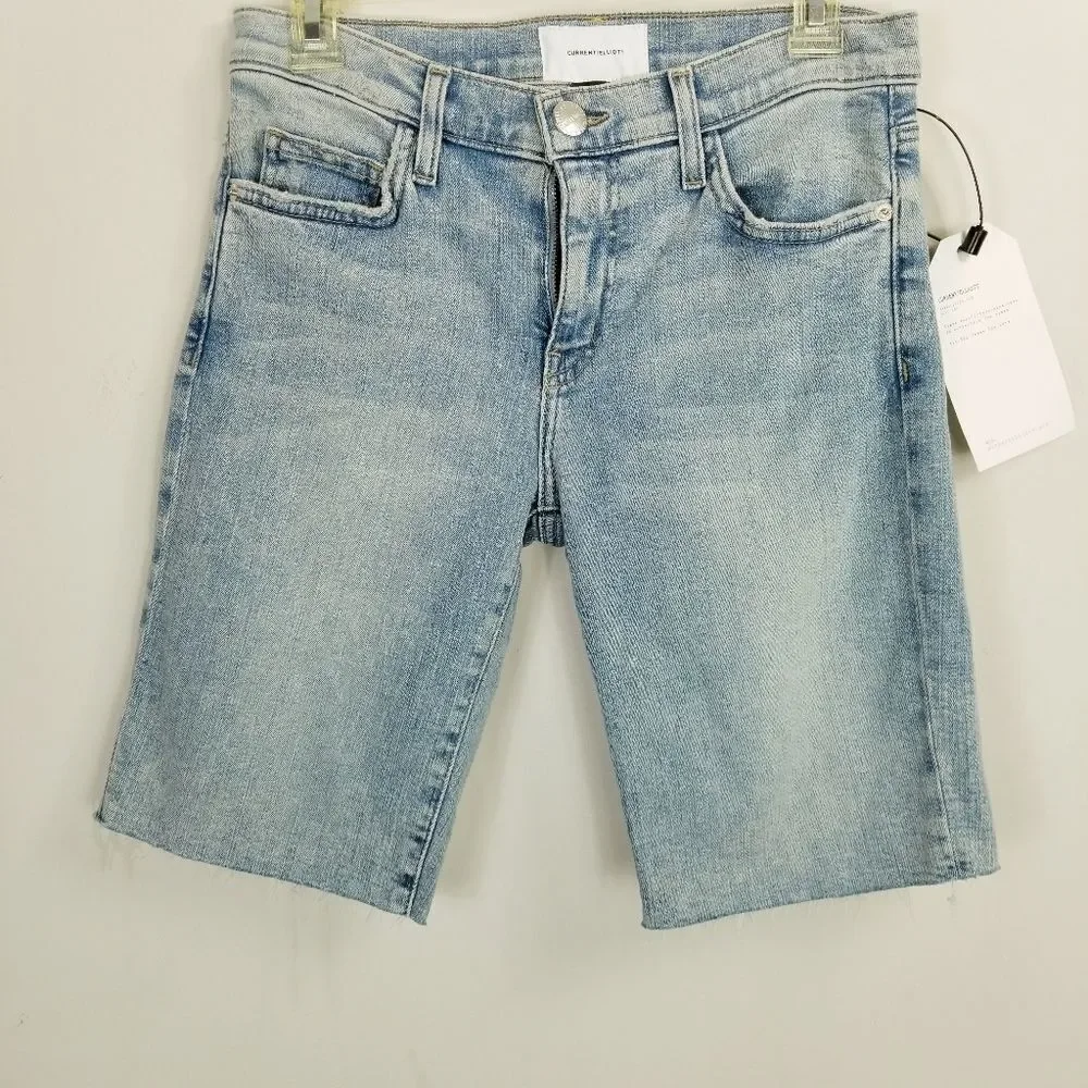 Current Elliot The Cut Bermuda Long Denim Blue Jean Shorts NWT Size 25